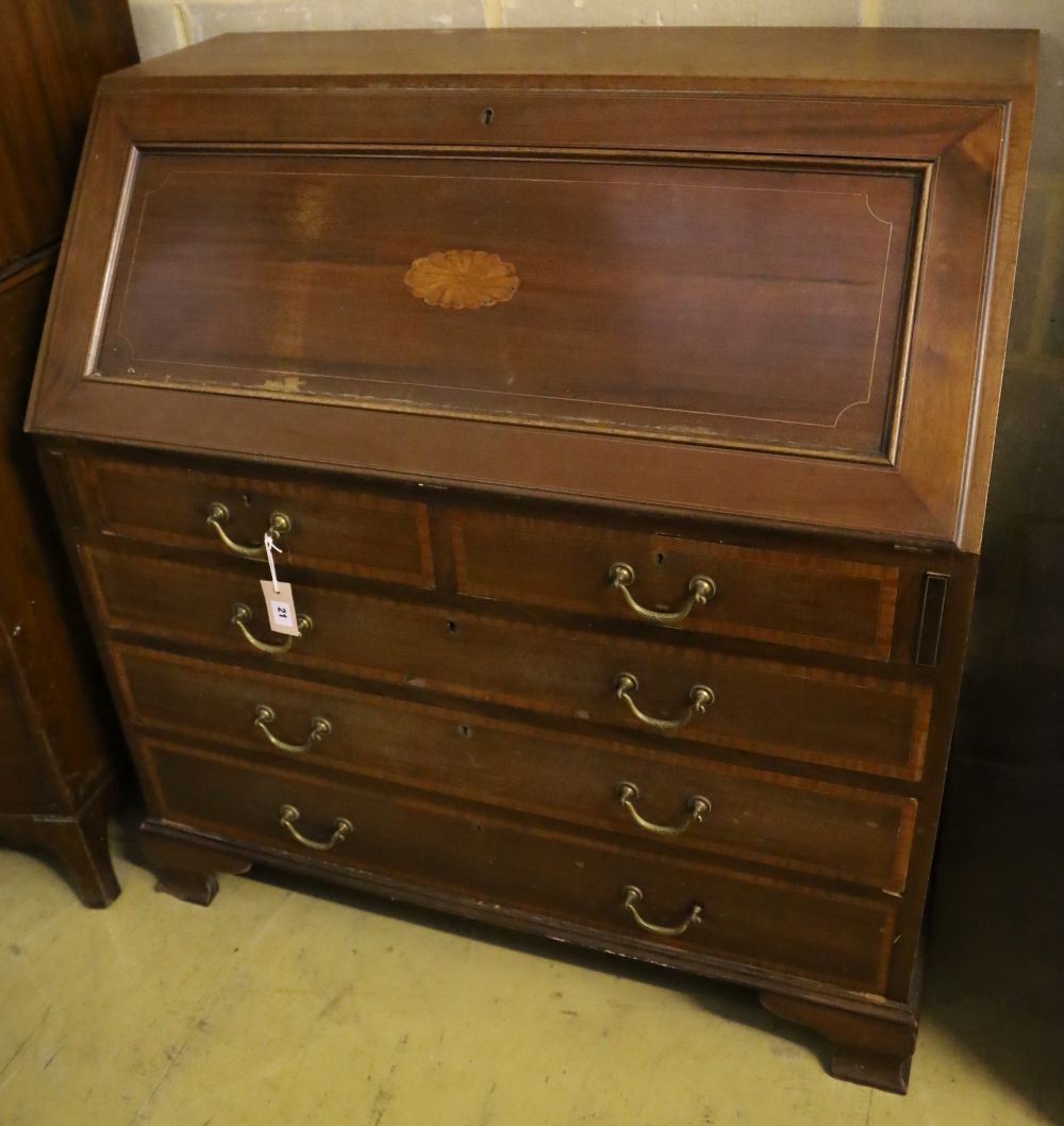 An Edwardian inlaid mahogany bureau, width 102cm, depth 53cm, height 108cm